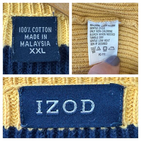 IZOD Mens Sweater Yellow XXL Academia Heritage Old Money Preppy Cotton Stripes‎ - Picture 4 of 6